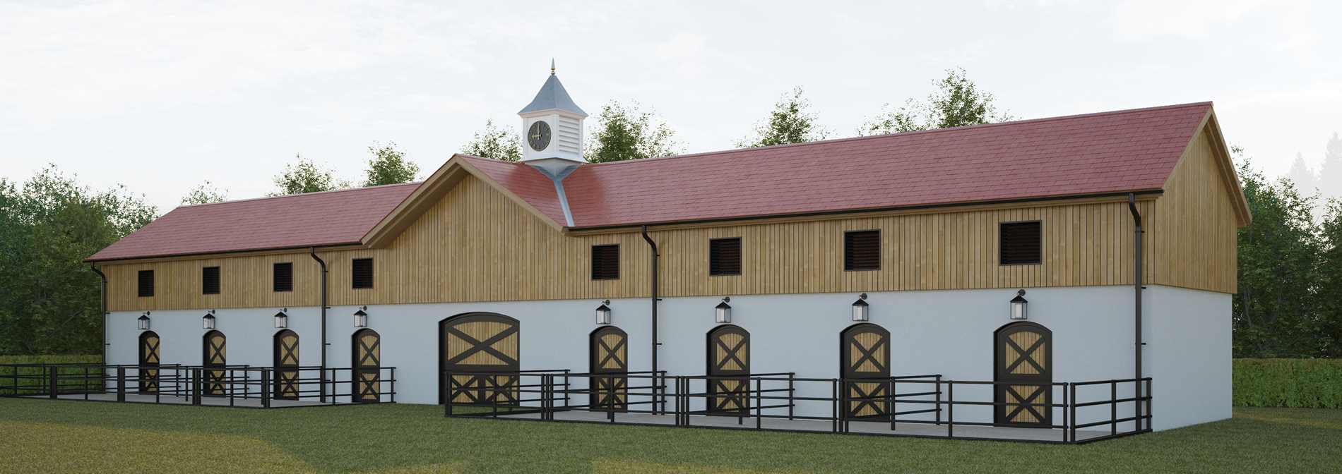Horse barn with clock tower and Roman clock