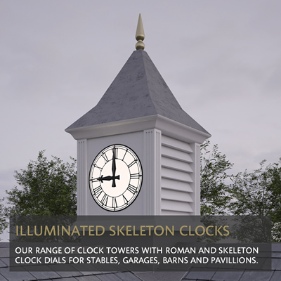 Bespoke clock towers in GRP/GFK for barns, stables, houses and sports clubs